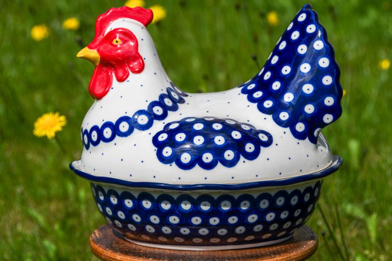 Polish Pottery Large Hen Egg Container in Polkadot Blue pattern by Ceramika Artystyczna.
