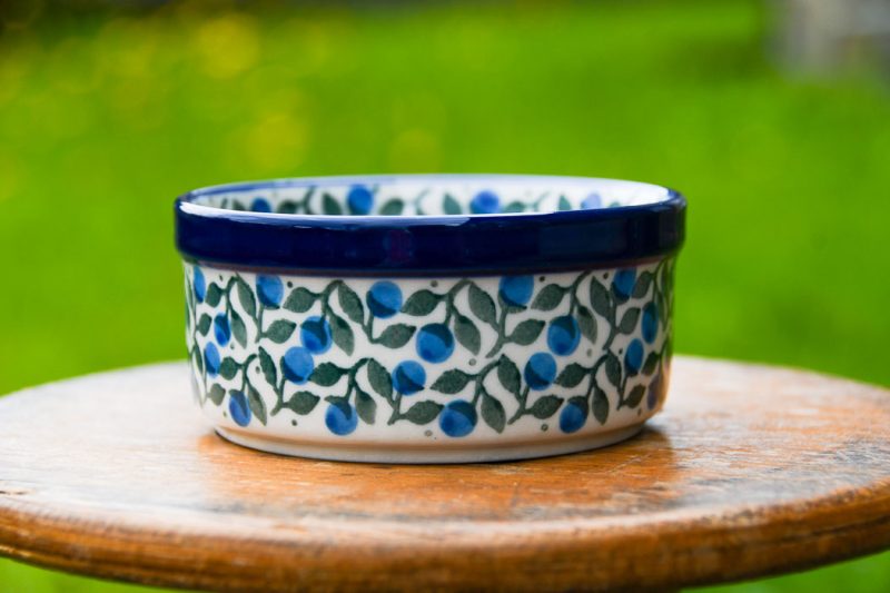 Polish Pottery Blue Berry Leaf Ramekin by Ceramika Artystyczna.