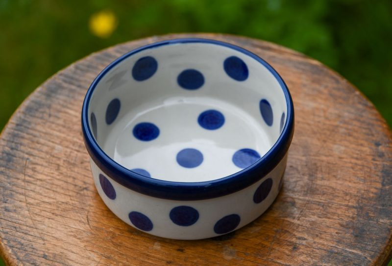 Polish Pottery Ramekin Blue Spots pattern by Ceramika Artystyczna