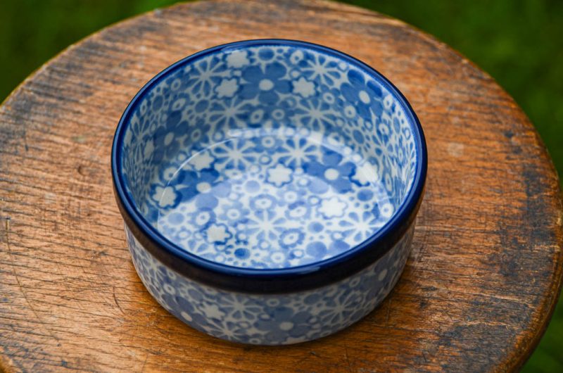 Polish Pottery Ramekin Dusky Blue Flowers pattern