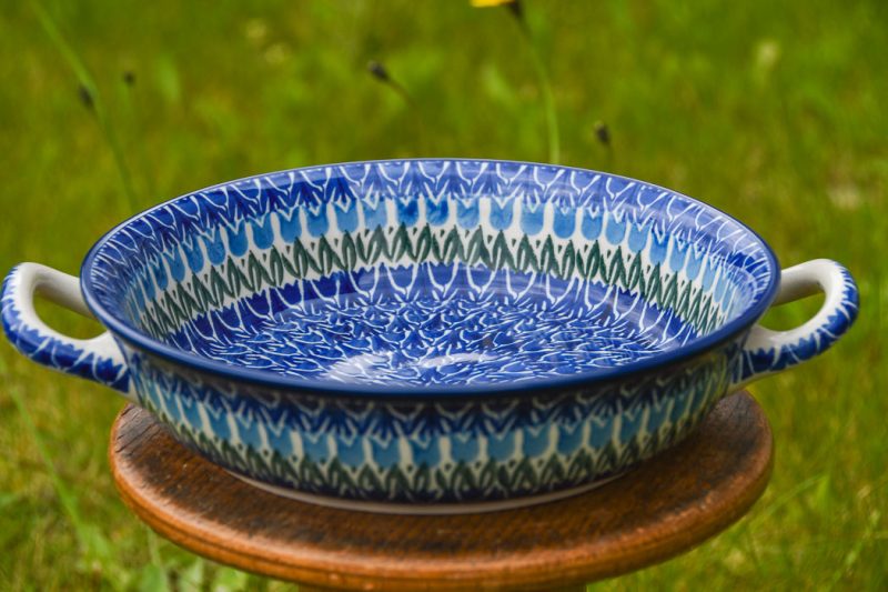 Polish Pottery Blue Tulip Round Serving Dish by Ceramika Artystyczna