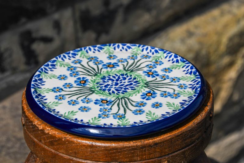 Polish Pottery Trivet Forget Me Not pattern by Ceramika Artystyczna.