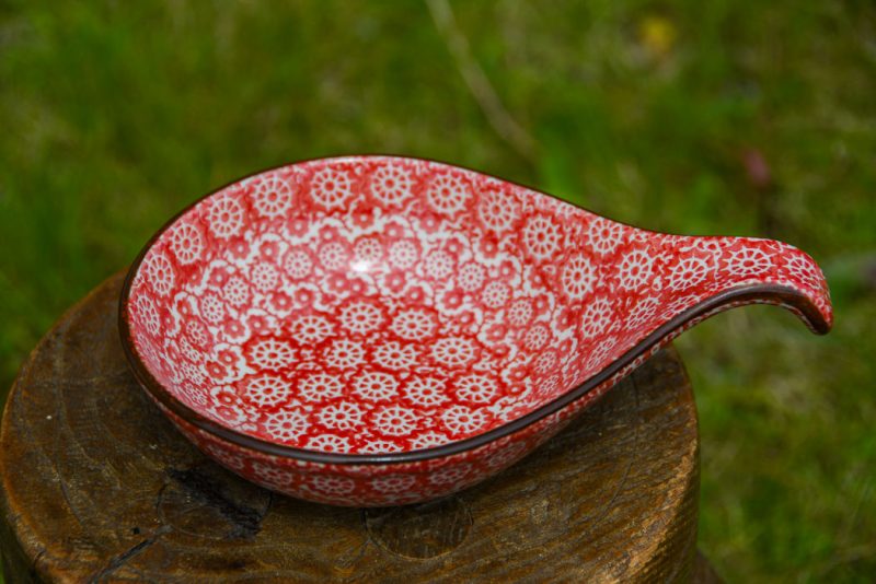 Polish pottery Nibble Dish red Pinwheel pattern by Ceramika Artystyczna