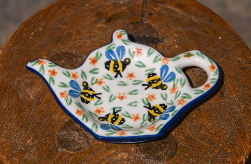 Polish Pottery Bee pattern Teabag rest be Ceramika Artystyczna