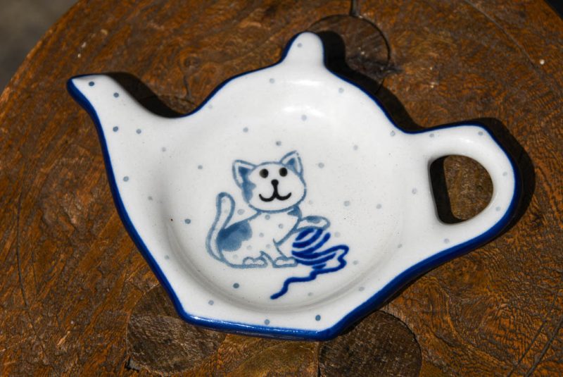 Polish Pottery Cat Pattern Teabag Rest by Ceramika Artystyczna