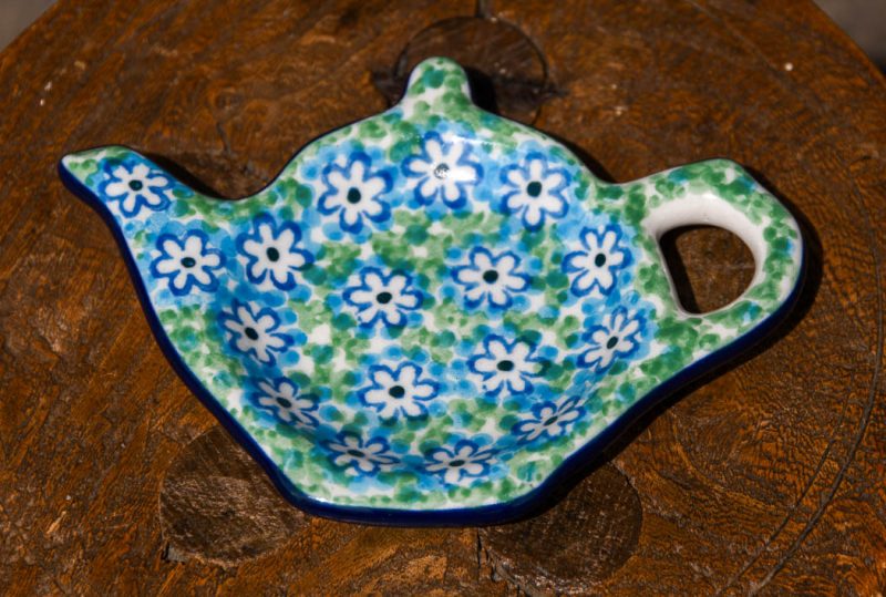 Polish Pottery Turquoise Daisy Teabag Rest by Ceramika Artystyczna