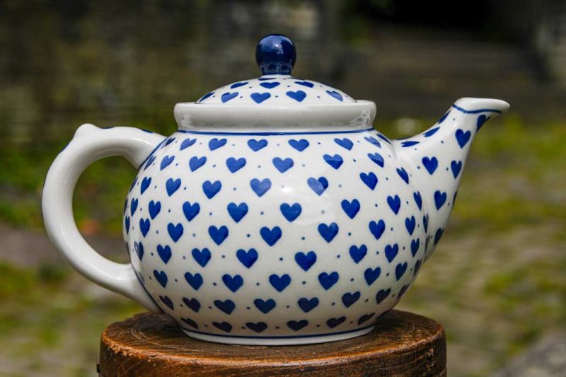 Polish Pottery Blue Hearts Teapot for Four by Ceramikia Artystyczna