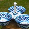 Polish Pottery Triple Nibble Dish Retro Circle pattern by Ceramika Artystyczna