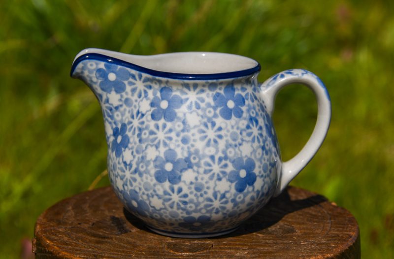 Polish Pottery Dusky Blue Flowers Milk Jug by Ceramika Artystyczna.