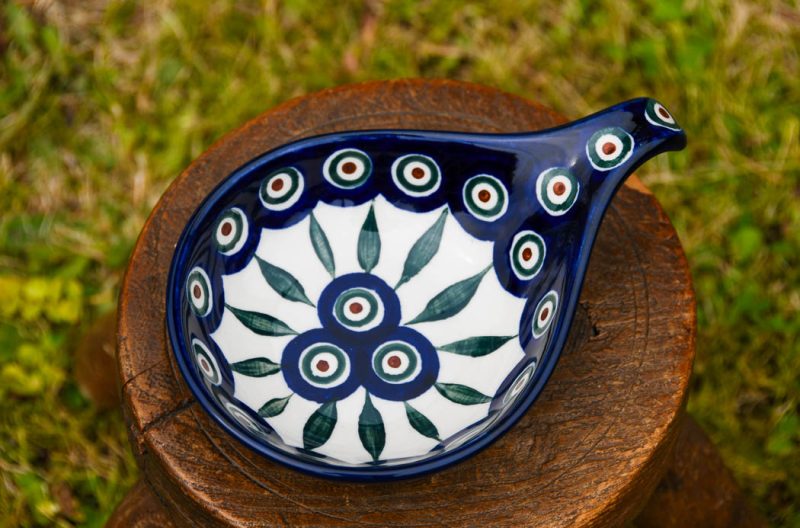 Polish Pottery Nibble Dish Peacock Leaf pattern by Ceramika Artystyczna