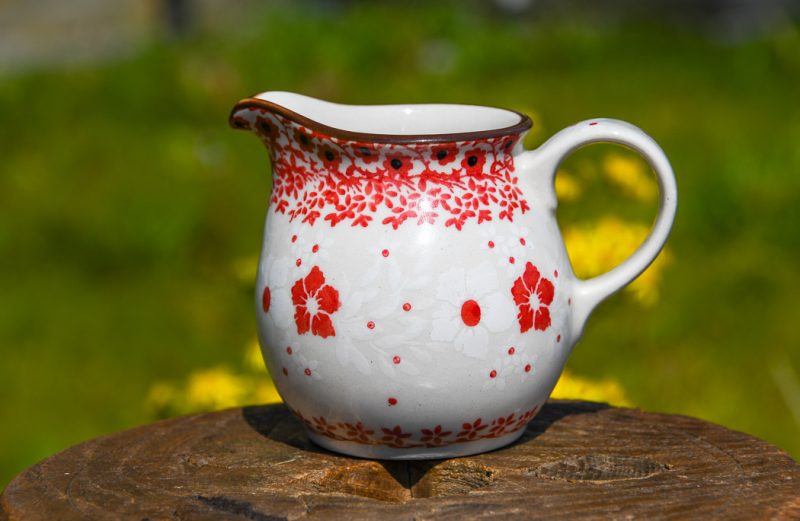 Polish Pottery Red and White Flowers Small Milk Jug by Ceramika Artystyczna.