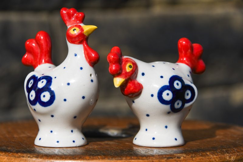 Polish Pottery Polkadot Blue Hen Salt and Pepper pair by Ceramika Artystyczna.