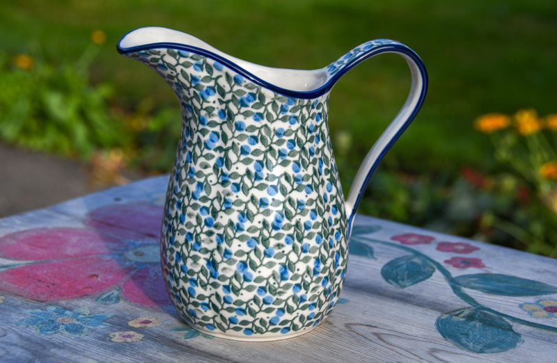 Polish Pottery Medium Spout Jug Blue Berry Leaf pattern by Ceramika Artystyczna