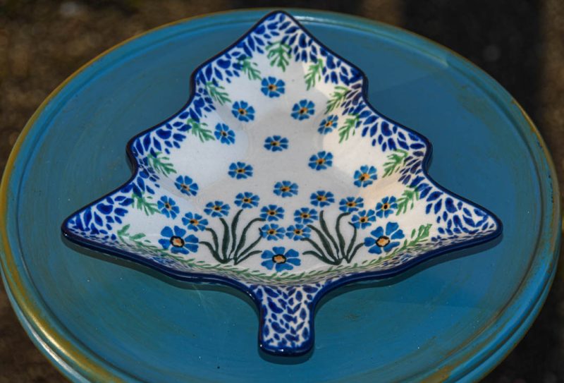 Polish Pottery Tree Shape Dish Forget me Not pattern by Ceramika Artystyczna