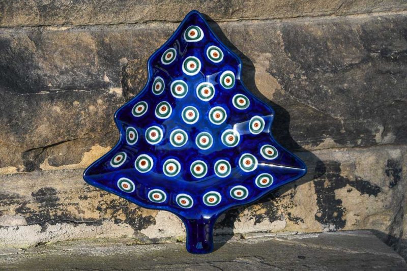 Polish Pottery Tree Shaped Dish Peacock Leaf Pattern by Ceramika Artystyczna