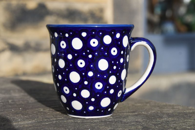 Polish Pottery Bubbles pattern Large Curved Mug by Ceramika Manufaktura.