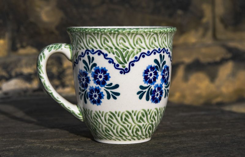 Polish Pottery Floral arch pattern Large Curved Mug by Ceramika Manufaktura.