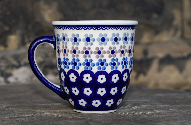 Polish Pottery Spotty Flowers pattern Large Curved Mug.