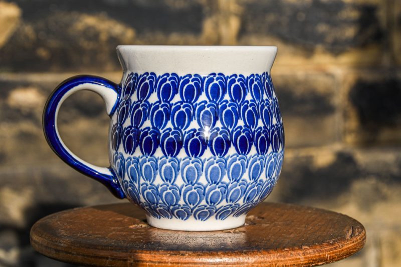 Polish Pottery Large Mug Blue Beans Pattern by Ceramika Manufaktura