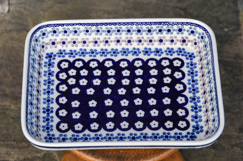 Polish Pottery Spotty Flowers pattern Shallow Oven Dish.