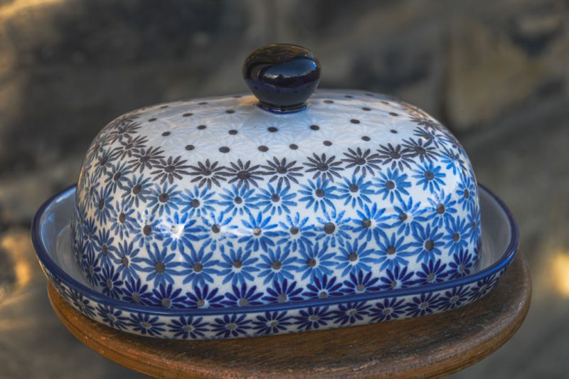 Polish Pottery Butter Dish Unikat Fading Flower Pattern by Ceramika Manufaktura.