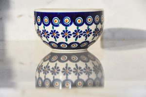 Polish Pottery Peacock Daisy pattern Cereal Bowl