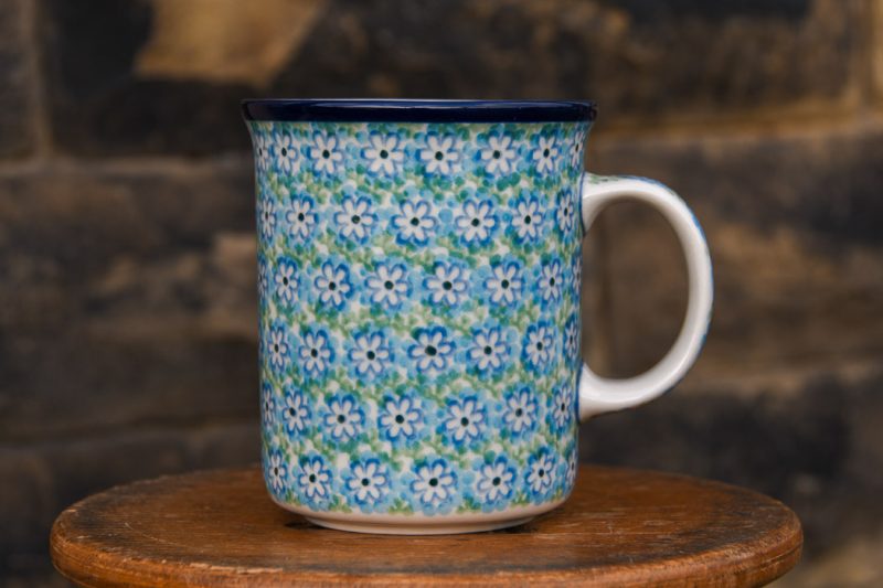 Polish Pottery Turquoise Daisy Large Tea Mug by Ceramika Artystyczna