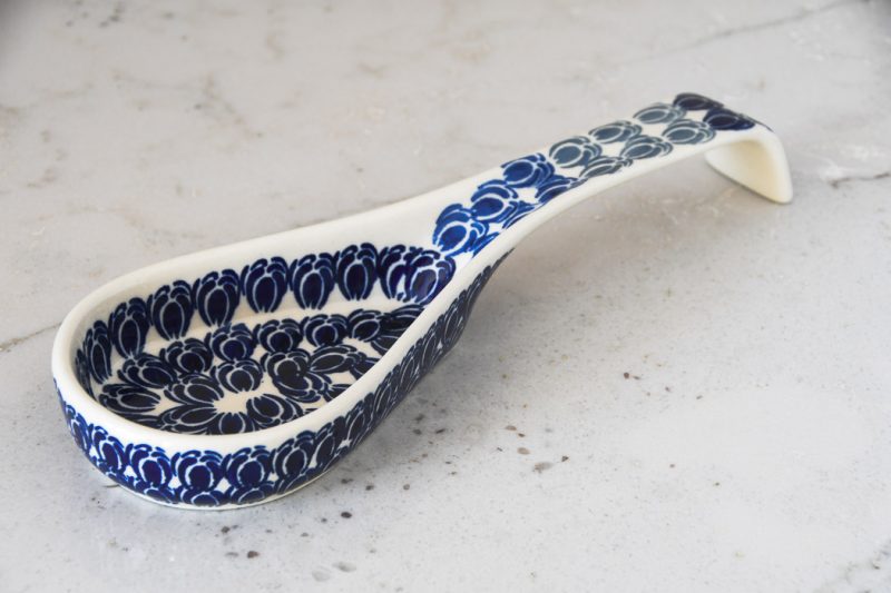 Polish Pottery Blue Bean Long Spoon Rest by Ceramika Manufaktura