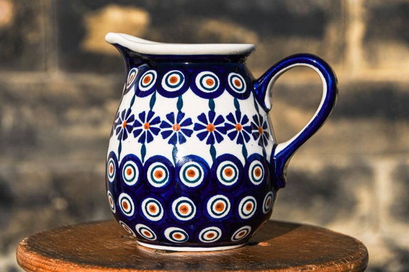 Polish Pottery Peacock Daisy Small Jug by Ceramika Manufaktura.