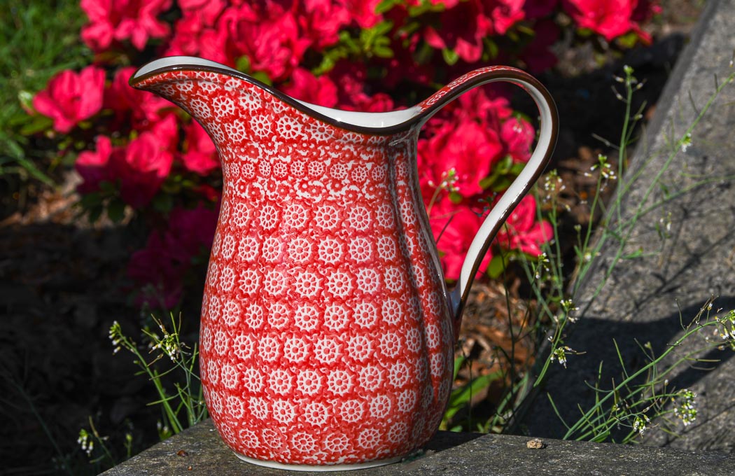 Polish Pottery Medium Size Jug Red Cog pattern by Ceramika Artystyczna