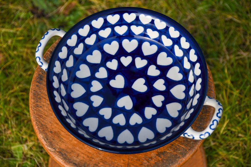 Polish Pottery Hearts Pattern Small Round Serving Dish by Ceramika Artystyczna